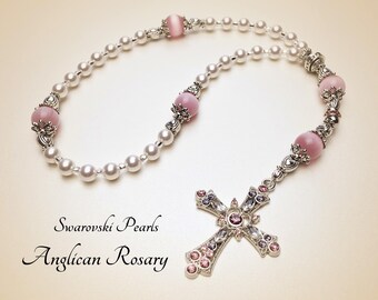 Anglican Rosary. Christian Rosary. Swarovski Pearls Rosary. Anglican Prayer Beads. White Rosary. Episcopal Rosary. Christian Gifts #AR11