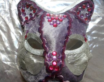 Venetian mask, silver and purple cat mask