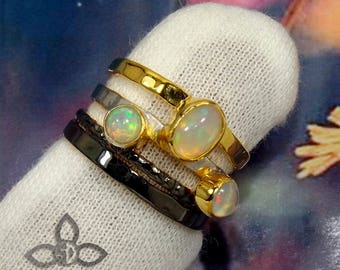 Ethiopian Opal Ring, Natural Opal Ring, Solid SIlver Ring, Gold Plated RIng, Black Rhodium Ring, Pure Silver Ring, Wedding Ring, Size-8 US