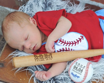 Personalized Baseball Bat Birth Announcement Baby Boys Gift Engraved Baseball Custom Baseball Sports Nursery Typography Monogrammed Baseball
