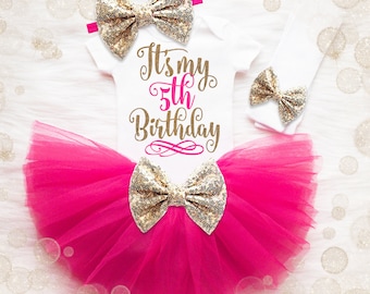 5th Birthday Outfit Girl | 5th Birthday Girl Shirt | Pink And Gold Birthday Outfit | Fifth Birthday Tutu Set | Girl 5th Birthday Tutu Set