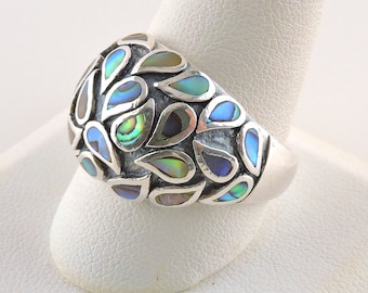 Size 11 Sterling Silver Abalone Teardrops Dome Ring