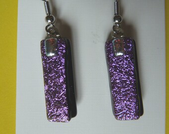 Hypo-AllergenicBright Pink Dichroic Glass Drop Earrings with Surgical Steel Ear Wires
