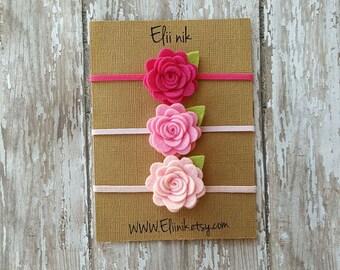 Baby girl flower headband, flower headband, pink headband set, baby flower headband, Newborn headband, infant headband, felt flower headband