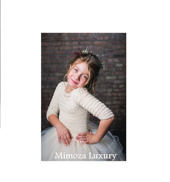 Flower girl dress, long sleeve Ivory tulle dress, long sleeve wedding dress, bridesmaid dress princess dress, ivory tulle flower girl dress