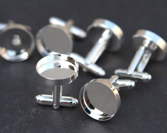 16mm Blank cuff links Silver Cufflinks with 16mm bezel cup, fit for resin, 16mm glass dome, Glass Cabochon - 10pcs