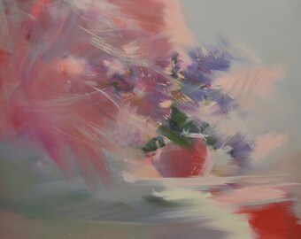 Modern Still Life Painting, Oil Floral Painting, Rose Quartz Serenity, Contemporary Painting, Rose Wall Art Canvas Flowers Art