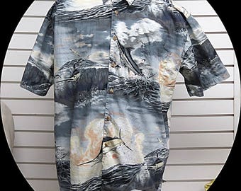 Mens Hawaiian Tropical Retro Shirt XL #540