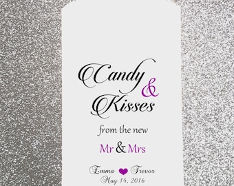 W1, Candy and Kisses from the New Mr & Mrs, Wedding Candy Bag, Wedding Candy Buffet, Favor Bags, Treat Bags, Bridal Shower, Personalized bag