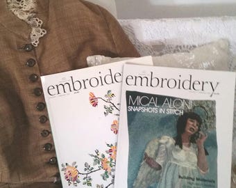 2 embroidery magazines, embroiderers guild books, embroidery projects, inspiration and ideas, sewing ideas