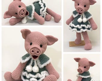 Crochet pig, crochet animal, amigurumi pig - Little Miss Winter Piggy, Amigurumi Pattern, Animal Crochet Pattern, Stuffed pig, Softie