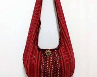 Woven Cotton Bag Hippie bag Hobo Boho bag Shoulder bag Sling bag Messenger bag Tote Crossbody Purse Women bag Handbags Red Long Strap (WF2)