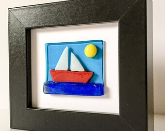 Fused Glass Sailing Boat Scene