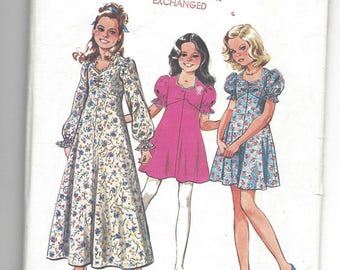 Vintage 1974 Pattern. Simplicity 6538 Girls Empire waist Sweetheart neck dress in two lengths with long or short sleeves Size 12 breast 30