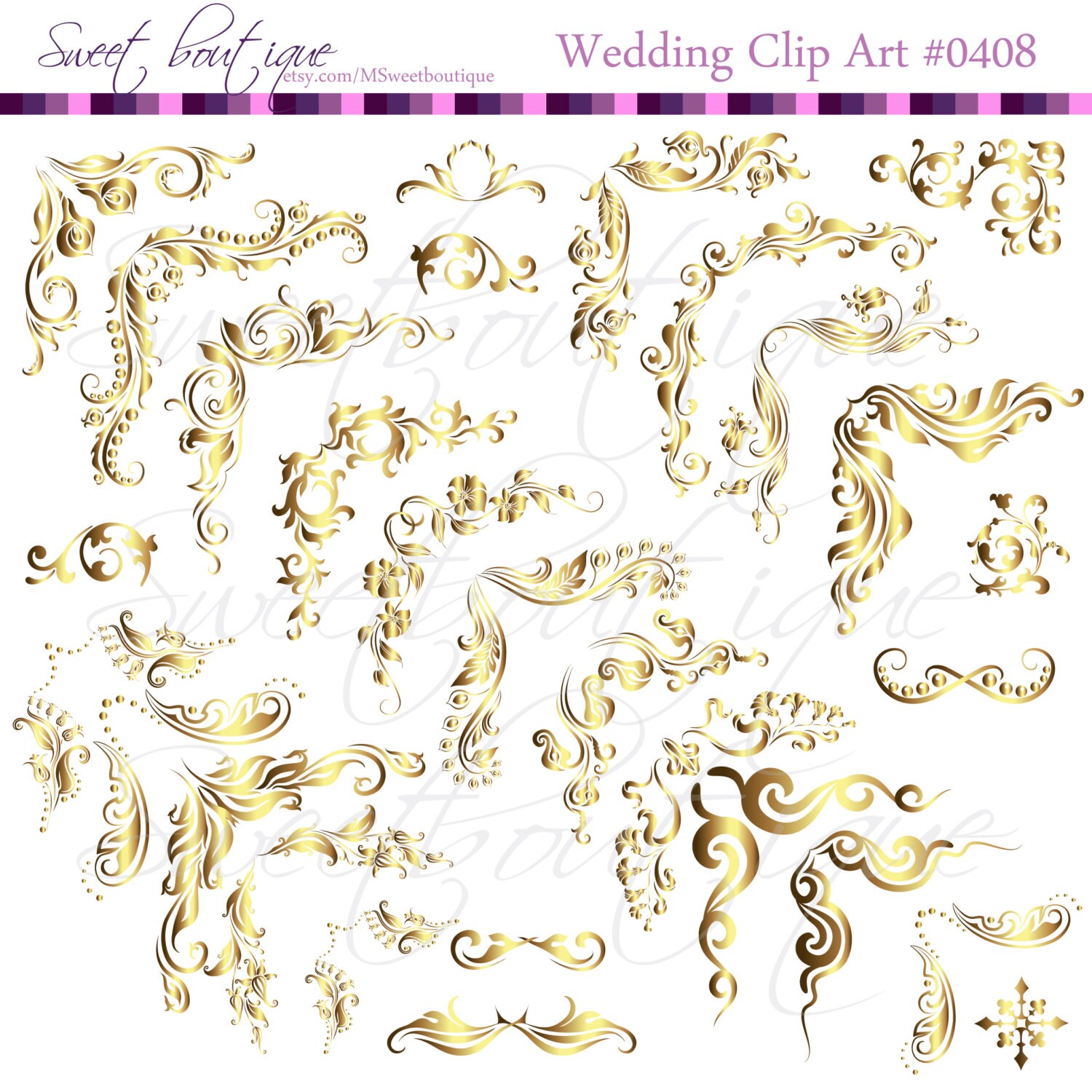 GOLD Border Corners Digital Clip Art Clipart Vintage Frame