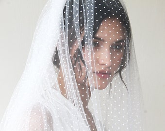 wedding Veil, fingertip length veil, dots tulle veil, mid length veil, 4019