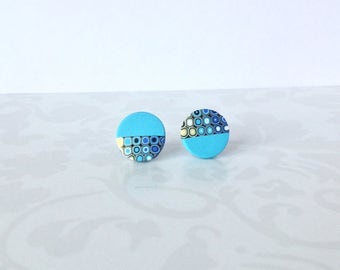 Stud earrings , Round earrings , Everyday earrings , Turquoise earrings , Geometric earrings, Minimalist earrings, Polymer clay jewelry