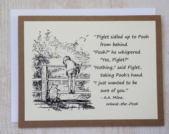 Sure of You - Winnie the Pooh Quote - Classic Piglet and Pooh Note Card Cream On Kraft Brown
