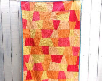 Organic Sunset Tumblers Quilt - Hand Dyed Organic Cotton, 38" x 56" Crib Quilt with Daddy Rhino Backing