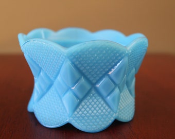 Scalloped Edge Blue Milk Glass Dish- No Lid