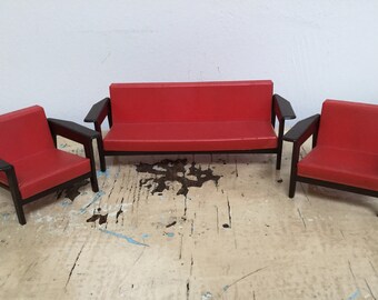 Vintage Dollhouse sofa and chairs 1970’s plastic