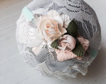 Eleanor - Mint Blush Pink Cream Peach Lace Headband - Vintage - Flowers - Girls Newborns Baby Infant Adults