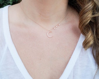 Starry Night Necklace, Crescent Moon Necklace, Dainty Rose Gold Necklace, Star Necklace, Delicate Necklace, Tiny Moon Necklace, Rose Gold