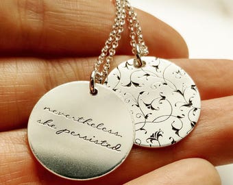 Nevertheless She Persisted Necklace *Customizable* . Sterling Silver Floral Necklace . Tatum Bradley & Co