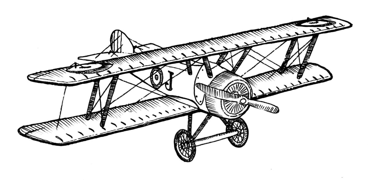 biplane style vintage airplane ink drawing clipart ready for airplane drawings