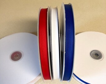 Grosgrain Ribbon Red White Blue 50 yard spools 3/8 inch - One of each color