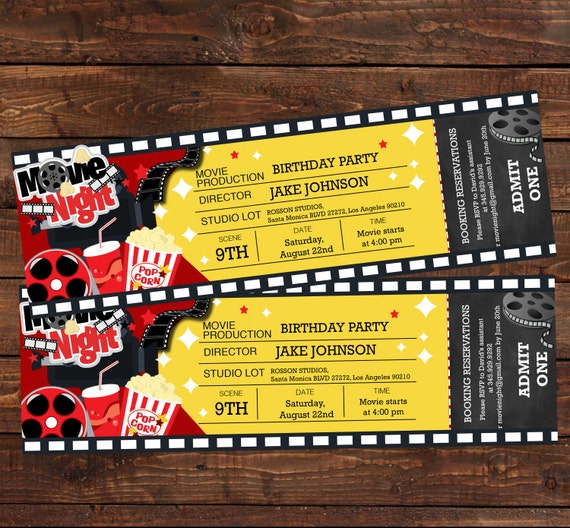 Movie ticket birthday invitation Movie party invitation