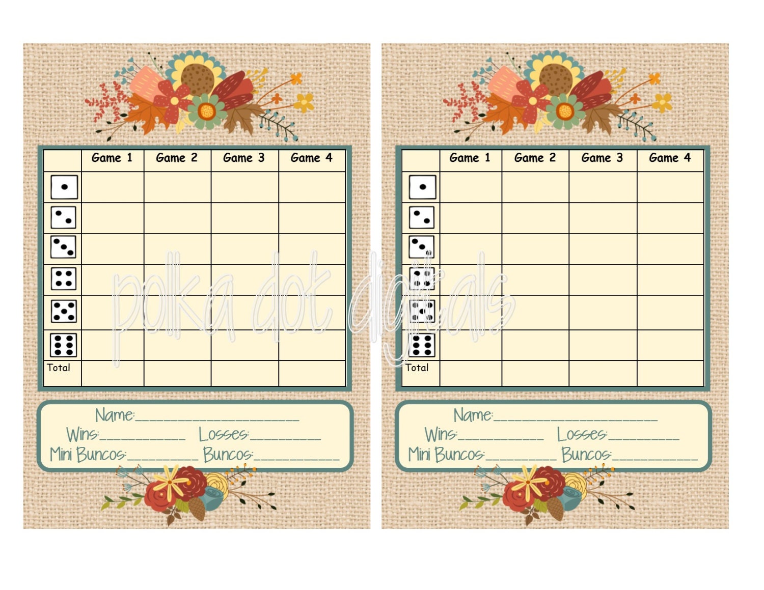 Free Printable Thanksgiving Bunco Score Sheets