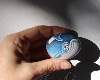 Whale No.3 Handpainted rock painting, painted stone. miniature, ocean, sea rock pebble fine art