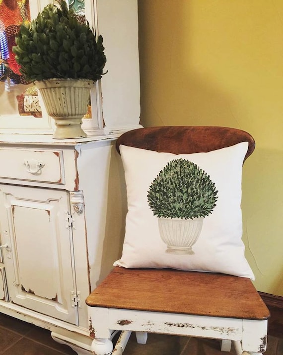 Throw Pillows/Topiary Pillow/Topiary/Linen Pillow/Painted