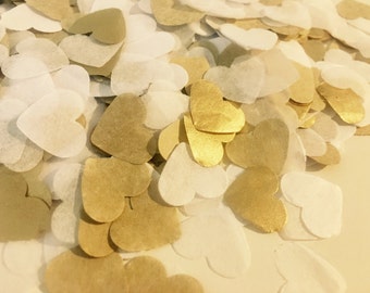 Gold and white heart wedding confetti - metallic