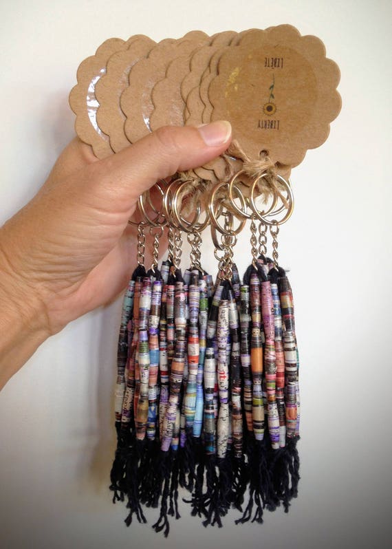 Paper Bead Tassel Keychain. Keychains for women. Tassel key