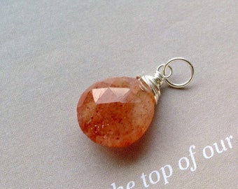 Sunstone Pendant, Sunstone Necklace, 15mm Sunstone Pendant, natural gemstone, sterling silver, 14k gold filled, sunstone briolette