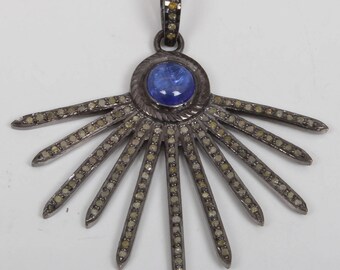 Pave Diamond Pendant, Diamond Pendant, Tanzanite Pendant , 92.5 Sterling Silver Pendant