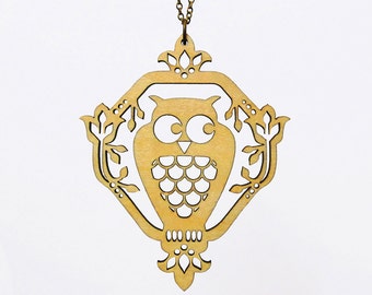 Whimsical Owl Necklace - Laser Cut Wood (C.A.B. Fayre Original Design)