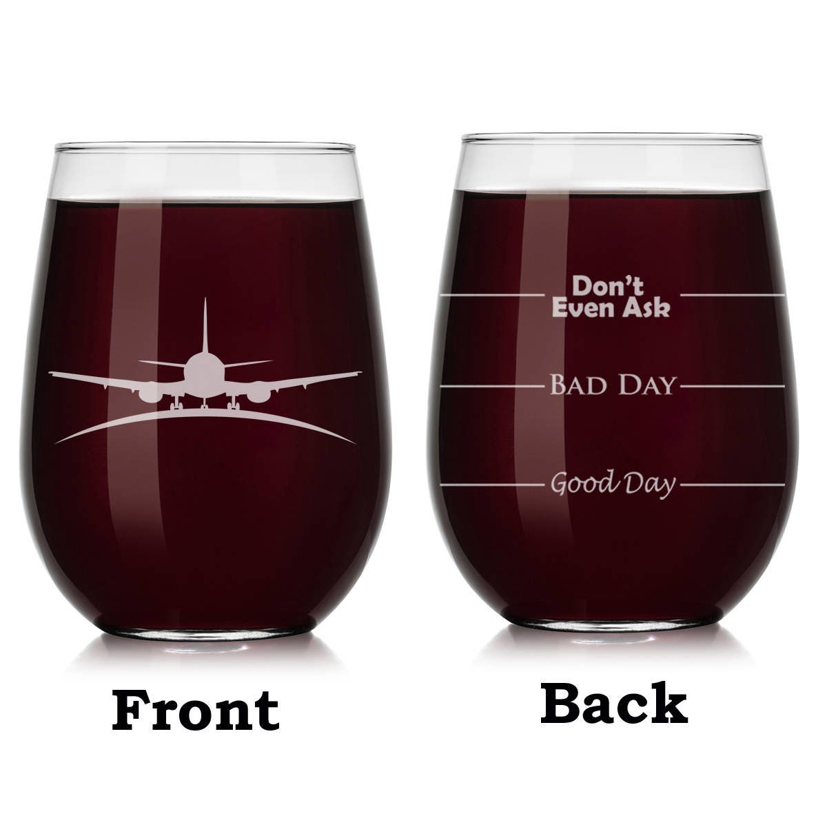 Airplane Pilot Flight Attendant Wine Glass Stemless or Stemmed