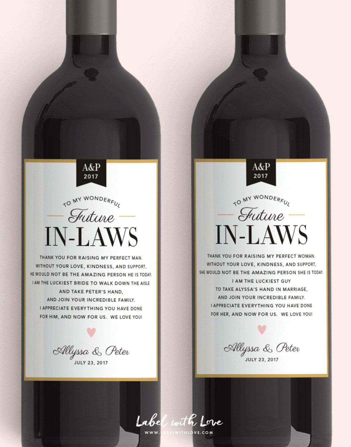 In Law Wine Labels Wedding Thank You Gift Parents of the