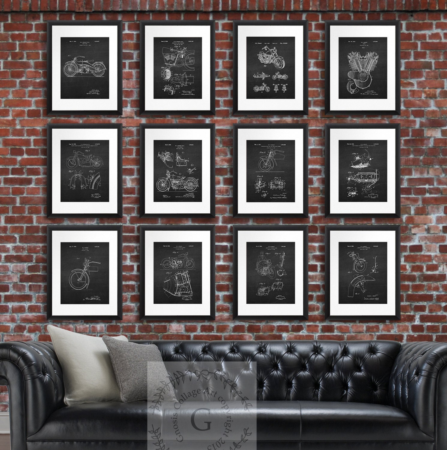 Gift for men Harley  Davidson  Wall Decor  Patent Posters set of