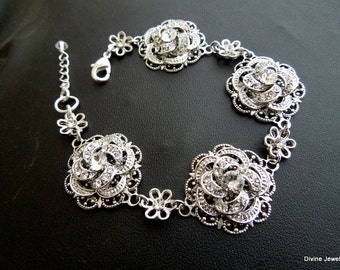 Bridal Rhinestone Bracelet swarovski crystal Bridal Bracelet Statement Bridal BraceletWedding Rhinestone Bracelet wedding Bracelet ROSELANI