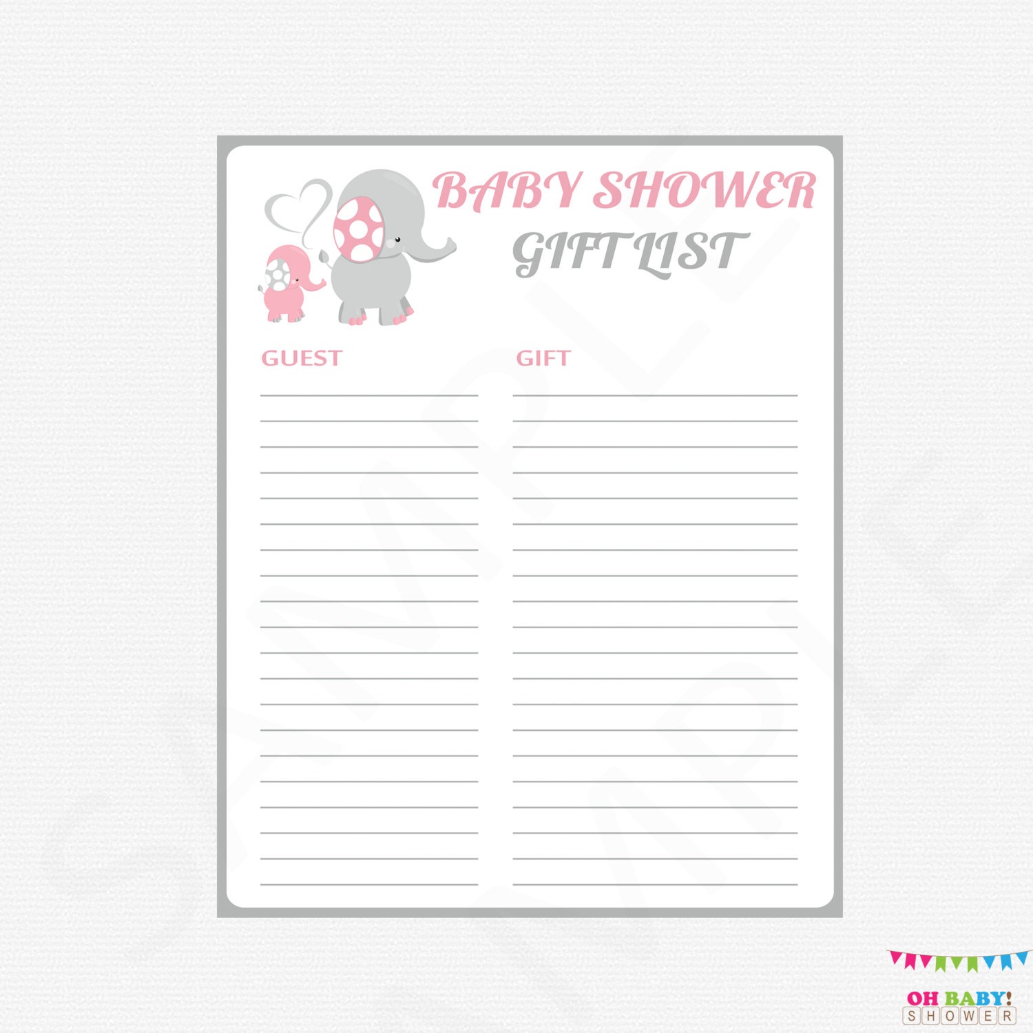 pink and gray baby shower gift list elephant baby shower gift gift tracker
