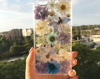 Handmade phone case/ pressed flower phone case/ preserved flower phone case/ dried flower phone case/ iphone cases/ iphone 6, 6s/ 7, 7s plus