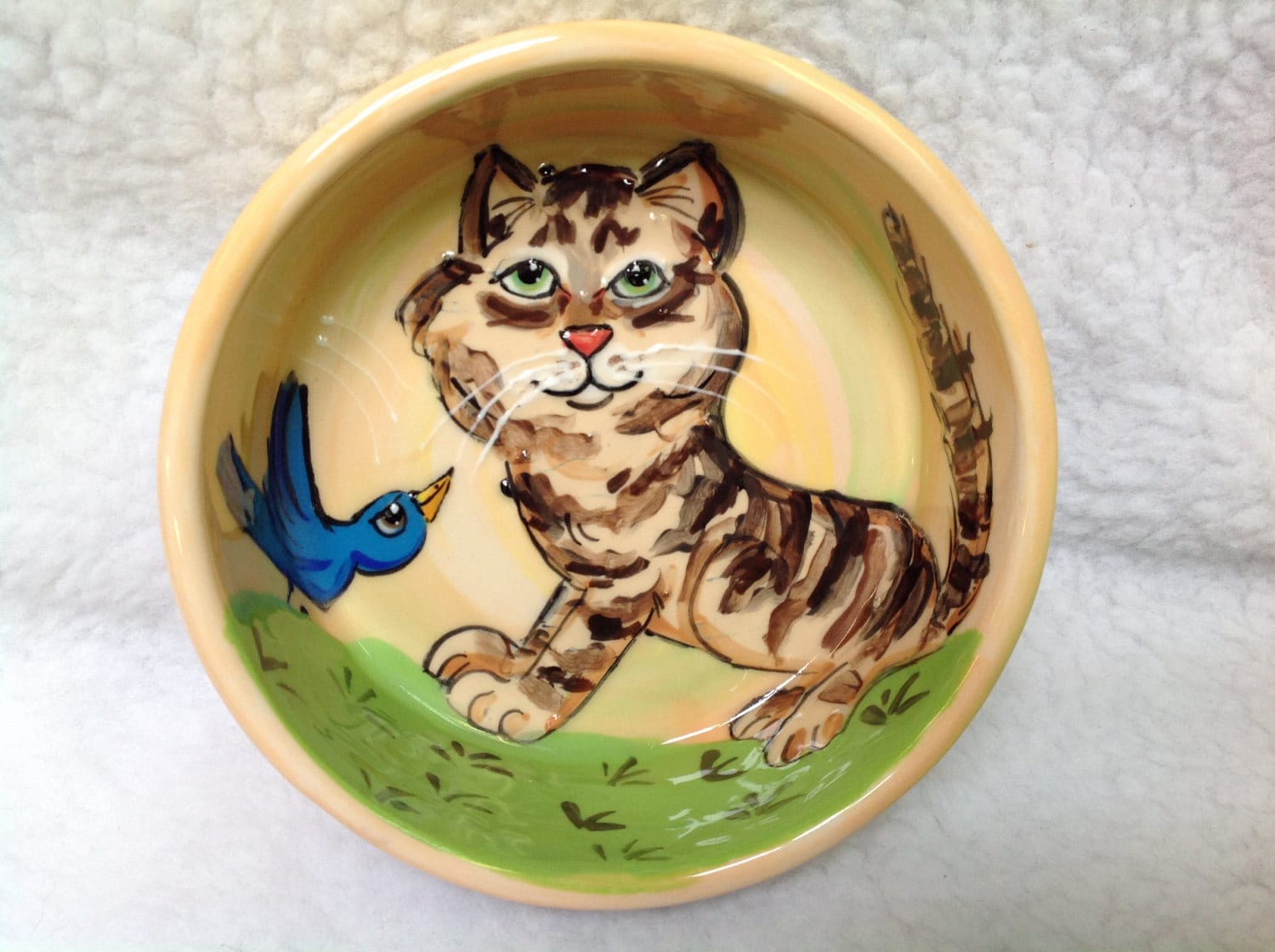 Hand Painted Cat Bowl / Ceramic Cat Bowl / Custom Cat bowl