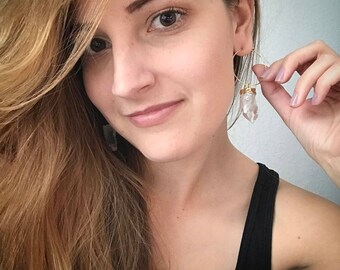 Large Quartz Hoop Earrings, Quartz Point Earrings