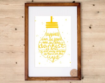 Harry Potter Art | 'Happiness Quote' | Harry Potter Print | Happiness Can Be Found | Dumbledore Quote | Inspirational Quote Print | Yellow |