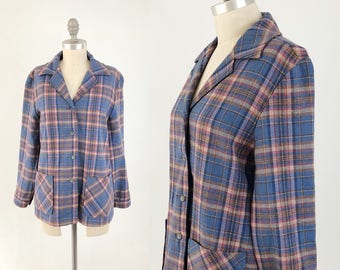Vintage 60s Pendleton 49er Jacket - Womens Knockabouts by Pendleton Blue Plaid Wool Tartan Shirt Blazer Top - Size Medium