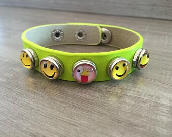BRACELET LEATHER GREEN WITH SNAPS
